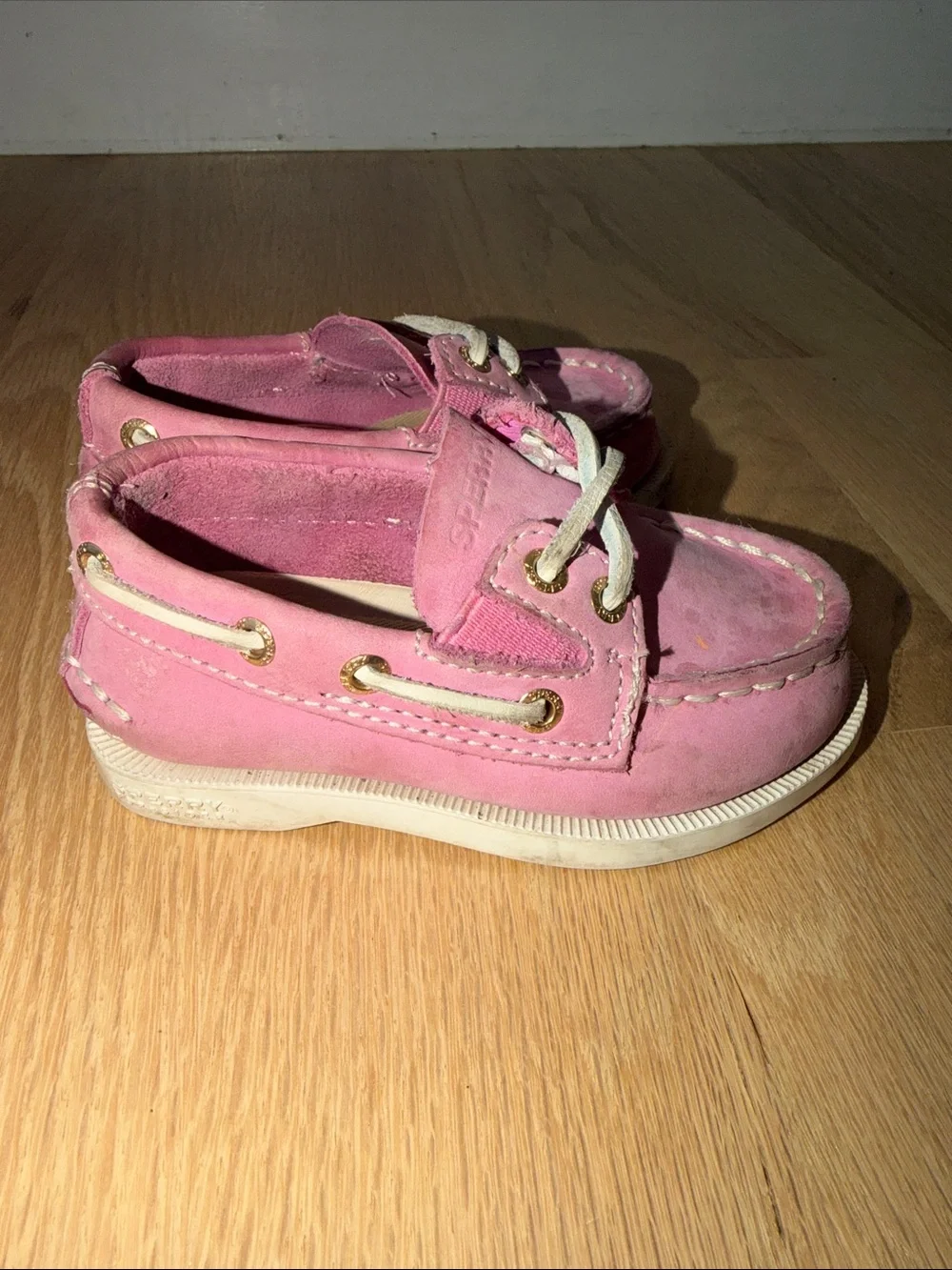 Sperry Pink Kids Moccasin Boat Shoes with White Laces